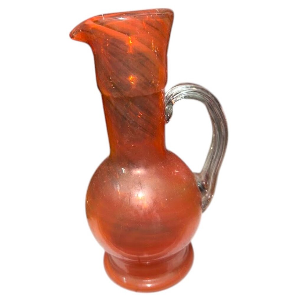 Vintage Orange Art Glass Small Pitcher